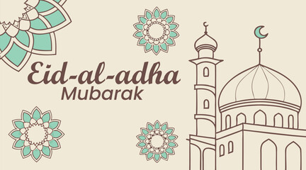 Elegant Eid al-Adha Mubarak Greeting Card with Mosque Illustration