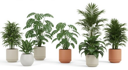 Fototapeta premium Potted green plants on white background
