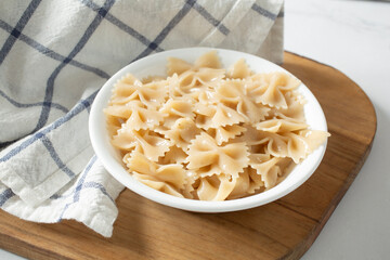 A view of a bowl of gluten-free farfalle.