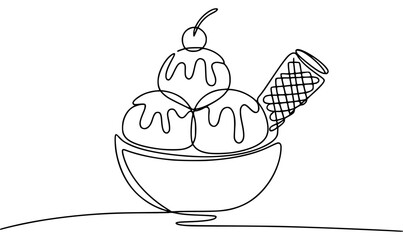 Continuous line drawing of ice cream sundae