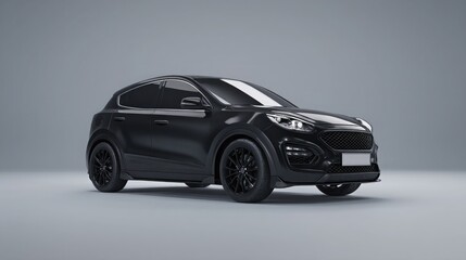 Sleek black with modern headlights photographed in minimalist studio setting, ideal for automotive marketing and design presentations.
