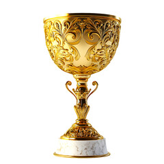 Ornate Golden Trophy Cup on Marble Base - Award of Excellence