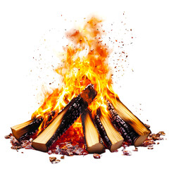 Blazing Campfire with Embers and Sparks on transparent background
