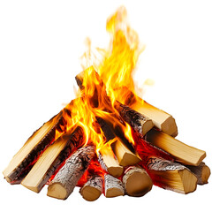 Blazing Campfire with Stacked Wood Logs on transparent background