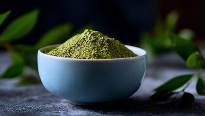 Powdered green tea in a bowl