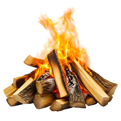 Blazing Campfire with Stacked Wood Logs on transparent background
