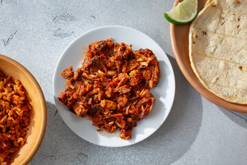 A top down view of a plate of jackfruit taco meat.