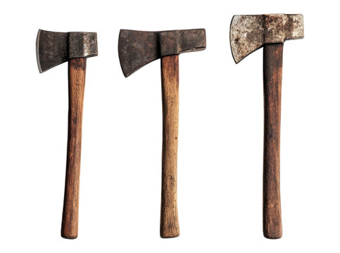 Vintage Rustic Axes with Wooden Handles on Isolated Background Isolated Transparent Background