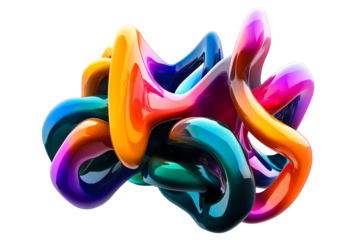 Abstract flowing shape, vibrant color palette, smooth surface, cut out transparent