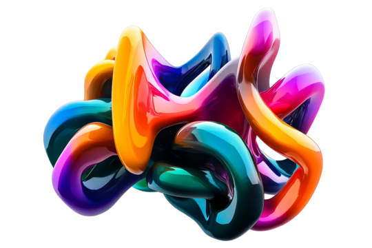 Abstract flowing shape, vibrant color palette, smooth surface, cut out transparent