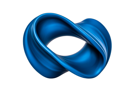 Abstract looped shape object, blue, smooth surface, curve, cut out transparent