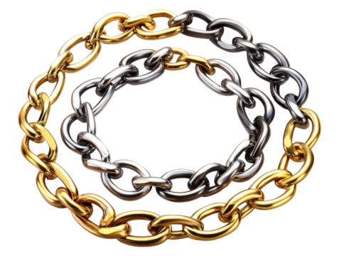 Elegant Gold and Silver Chain Links on a Transparent Background, PNG bundle collection, Isolated on Transparent Background