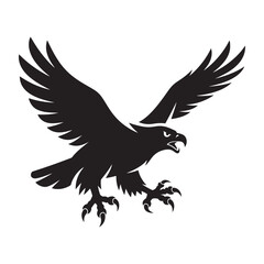 Fototapeta premium A striking, minimalist black silhouette of an eagle in a dynamic pose, symbolizing power, freedom, and precision in bold simplicity.