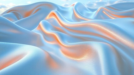 Obraz premium Wavy, iridescent cloth surface under a cloudy sky