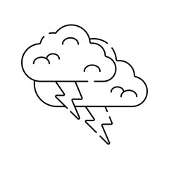 Thunder Cloud Icon Outline style, grey cloud with yellow lightning bolt, symbolizing storm or weather changes, ideal for climate education content.