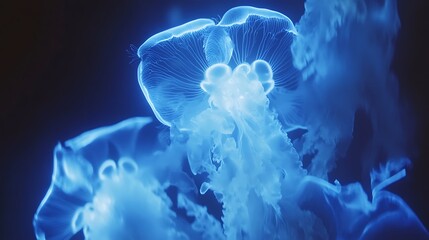 Obraz premium Glowing Jellyfish Underwater Ocean.