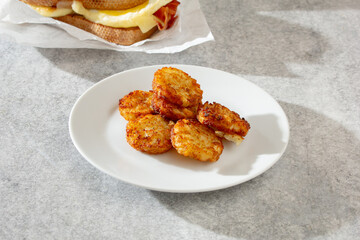 A view of some hash brown bites.