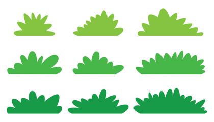 Garden bushes collection isolated on white background. collection of green grass. simple bush set in green color. cartoon style bush