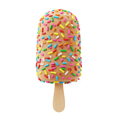 A colorful ice cream popsicle coated with sprinkles, shown on a plain background
