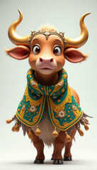 Royal Bull Calf with Ornate Cape and Crown Illustration