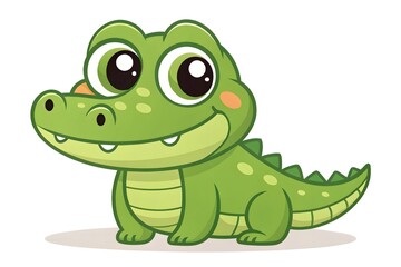 Naklejka premium Adorable Cartoon Baby Alligator Illustration Cute Green Reptile Character Design Childrens Book