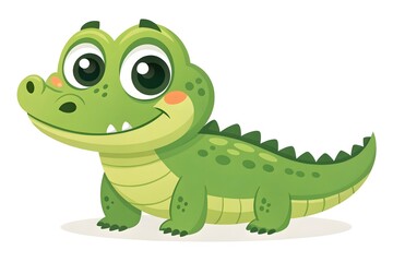 Naklejka premium Adorable Cartoon Baby Alligator Illustration Cute Reptile Character Design Green Crocodile