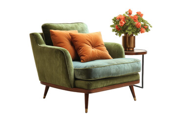 Fototapeta premium [Transparent Background PNG]Mid-Century Modern Armchair with Decorative Accents