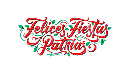 A vector illustration of Felices Fiestas Patrias lettering, perfect for a festive holiday greeting card or banner decoration with a heart design symbolizing love and a happy celebration