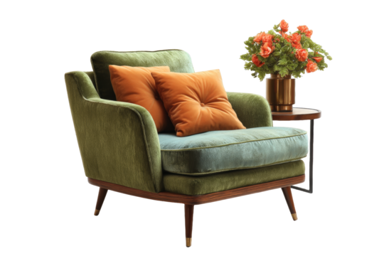 [Transparent Background PNG]Mid-Century Modern Armchair with Decorative Accents