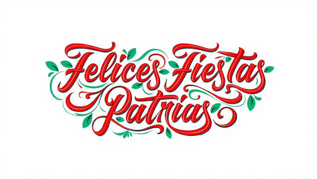 A vector illustration of Felices Fiestas Patrias lettering, perfect for a festive holiday greeting card or banner decoration with a heart design symbolizing love and a happy celebration