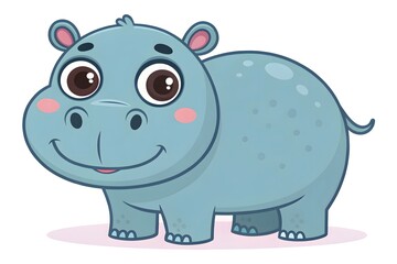 Naklejka premium Adorable Baby Hippopotamus Cartoon Illustration Cute Hippo Character Design Perfect for Children s