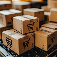 Influencer collaboration in e-commerce visualized with brands partnering with influencers for product endorsements, unboxing videos, sponsored content, and boosting online sales via social media.