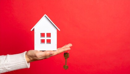 Hand holding house. House in hand. House and key.  Mortage. Buying house. Selling house. New house. Real estate.