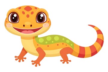 Naklejka premium Adorable Cartoon Gecko Illustration Happy Reptile Colorful Lizard Pet Animal