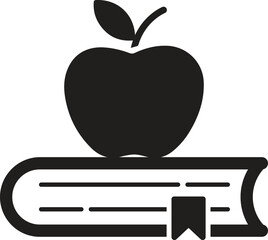 Minimalist Apple on Open Book Icon Symbolizing Knowledge and Education