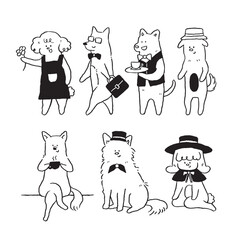 Cute Dog Character doodle Black and White