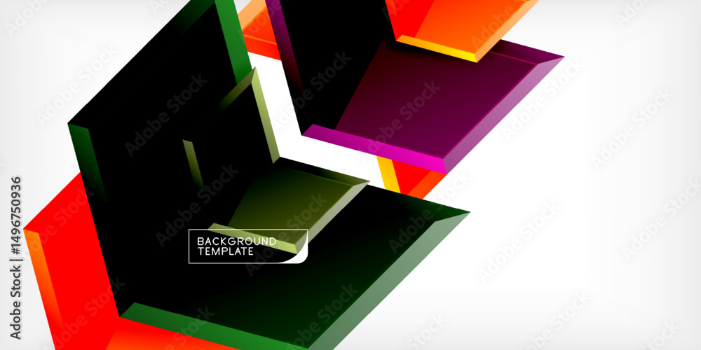 Poster Abstract geometric shapes, vibrant colors, dynamic composition. Modern design element for backgrounds, presentations. Clean, sleek aesthetic.