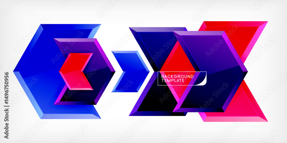 Poster Abstract geometric shapes, vibrant blue, pink hues. Modern design elements create dynamic visual impact. Background template for projects.