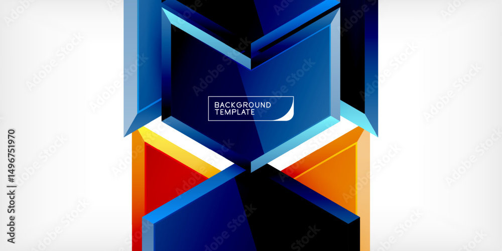 Poster abstract geometric design. blue, orange gradients create layered effect. modern template suitable fo