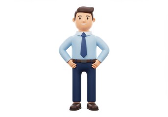 Obraz premium 3D Illustration of Cartoon businessman standing isolated on white background with hands on hips