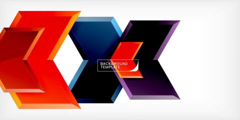 Abstract geometric shapes, vibrant colors, dynamic composition. Modern design element for backgrounds, presentations, branding.