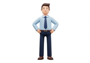 Obraz premium 3D Illustration of Cartoon businessman standing with hands on hips isolated on white background