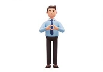 Obraz premium 3D Illustration of Cartoon man making a heart shape with his hands isolated on white background