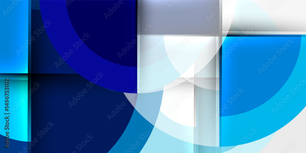Fototapete Abstract composition. Blue, white shapes overlap creating dynamic visual effect. Modern design, clean lines, geometric forms dominate.