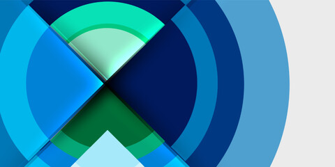 Obraz premium Abstract design features overlapping circles, vibrant blues, greens. Modern aesthetic, clean lines, dynamic composition. Minimalist, geometric shapes present.