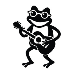cartoon rock star . Funny Frog Playing Guitar Cartoon Vector on White Background
