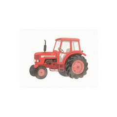 Naklejka premium Watercolor Painting of a Classic Red Farm Tractor