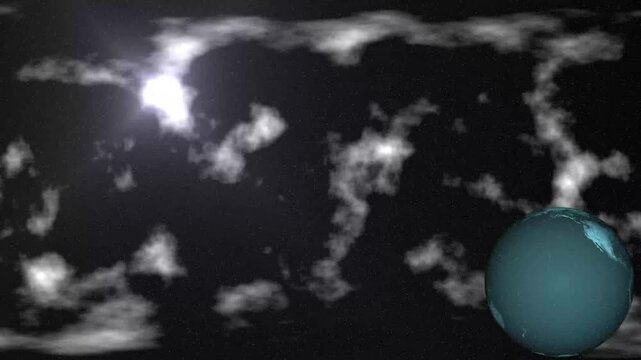 Moonlit night with fleecy clouds passes on dark blue sky