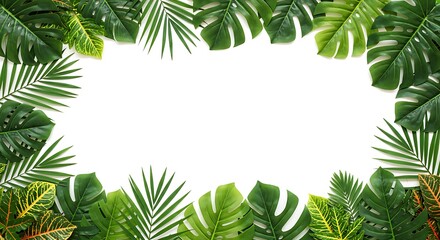 Lush Tropical Leaves Frame  White Background,  Perfect for Summer Designs