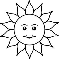 Sun With Face Line Art Vector Illustration 